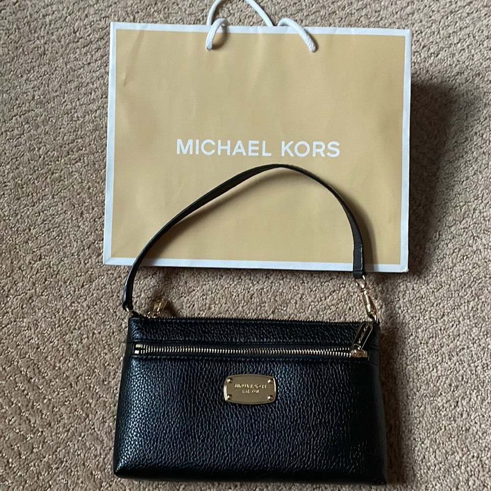 Michael Kors Black Pebbled Leather Wristlet